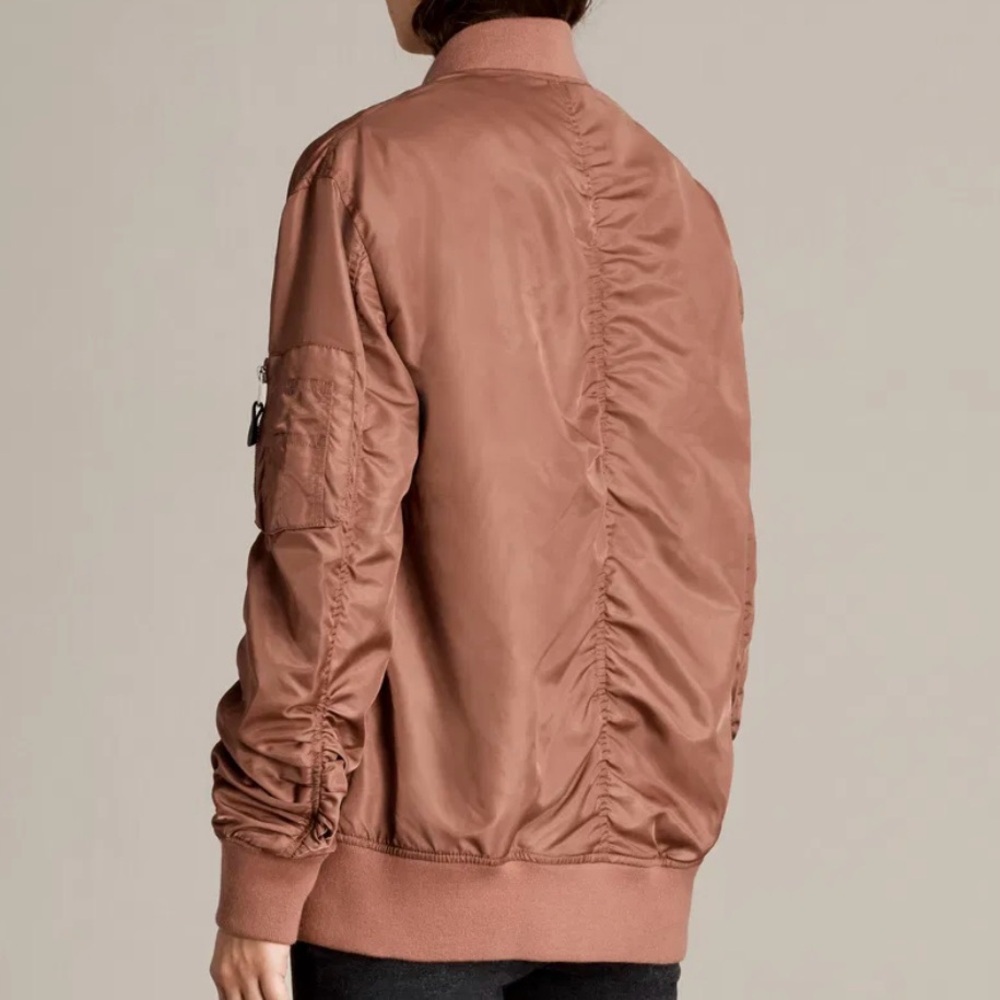 Allsaints Myra Bomber Jacket Ruched Mauve Rust Brown Urban Casual School - Picture 2 of 10